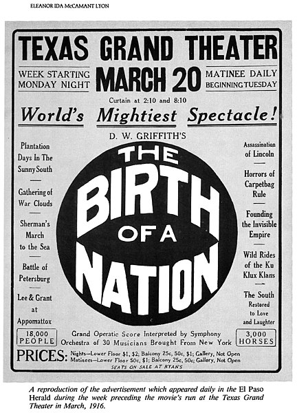 A newspaper ad for The Birth of a Nation