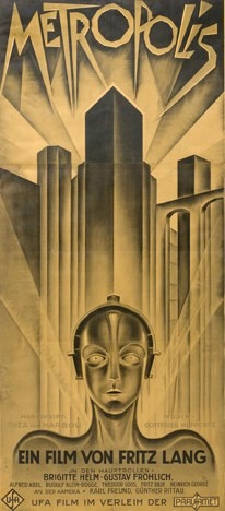 Three-sheet poster for the 1927 German film Metropolis depicting the Maschinenmensch