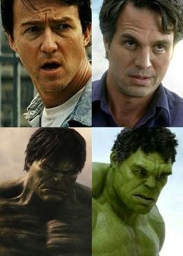Edward Norton and Mark Ruffalo as Hulk